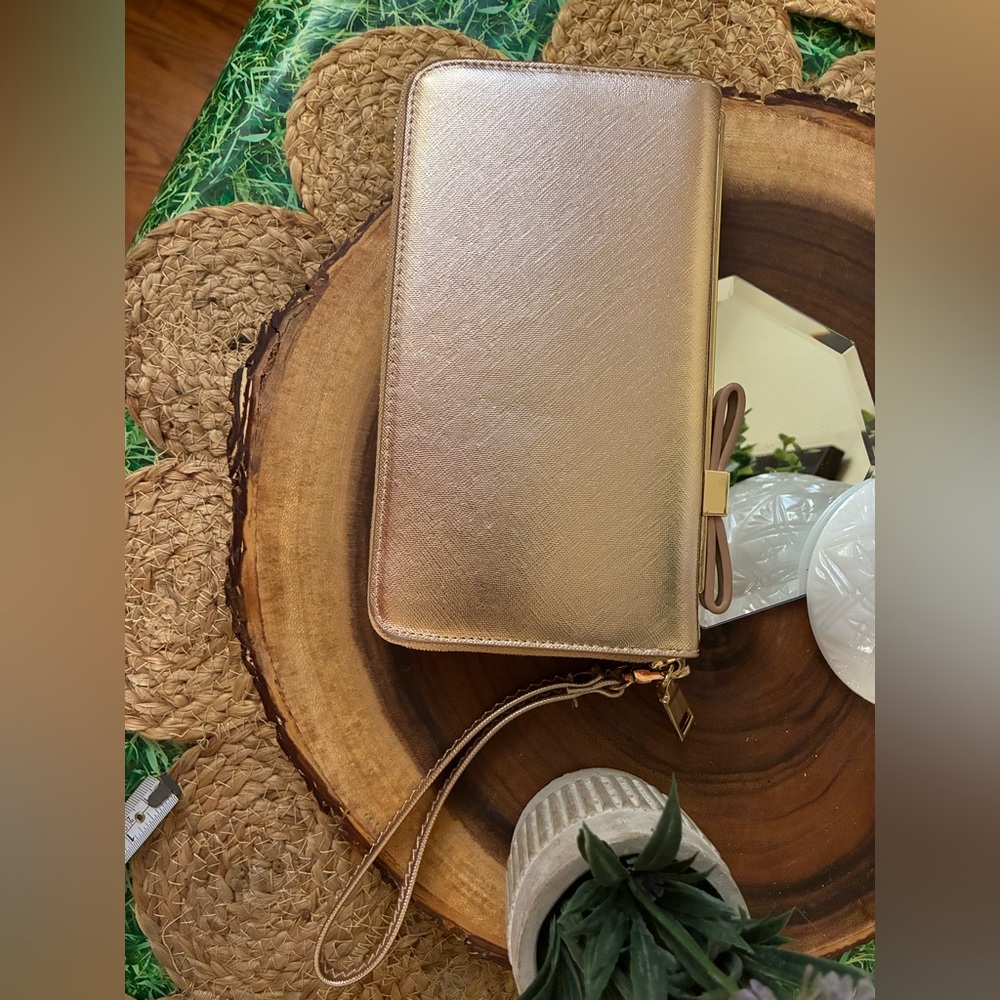 Elegant Rose Gold Clutch with Bow Detail, NWOT